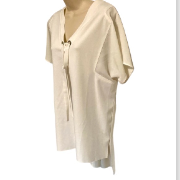 ZARA Woman Basic High Low White Tunic Short Sleeve Blouse Womens Medium - Picture 5 of 14
